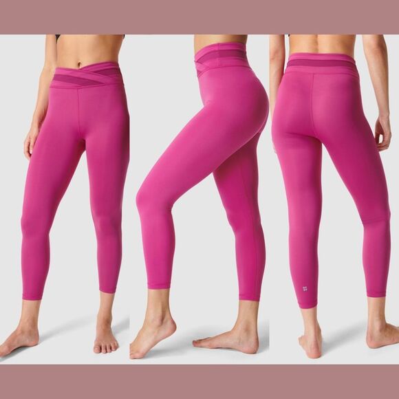 NWT SWEATY BETTY [ XS ] All Day Crossover Waist 7/8 Leggings‎ Phlox Pink #6326
